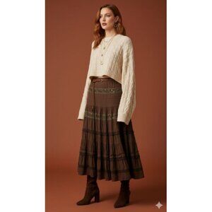 NWT Issue Ruffle Swing Gypsy Whimsy Goth Boho Skirt Beads and Lace Embellished S